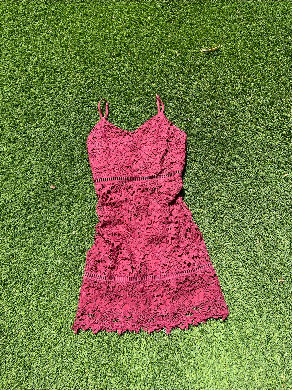 NSR Berry Lace Spaghetti Strap Mini Dress